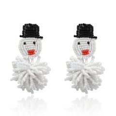 Handmade Rice Beads Woven Santa Claus Christmas earrings White