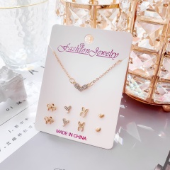 Gold Crystal Pealr Chian Necklace Earring Set Wholesale Heart