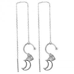 Silver White Crystal China Long Earring Jewelry Wholesale Moon