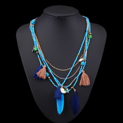 Fashion Multilayer Rice Small Beads Women's Long Necklace Blue