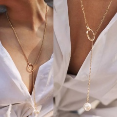 Fashion Gold Pearl Long Chain Necklace Wholesale Circle