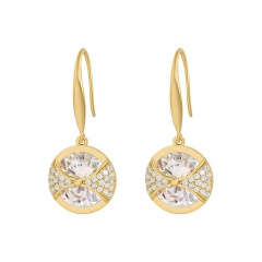Inlaid White CZ Dangling Gold Earring Gold