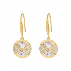 Inlaid White CZ Dangling Gold Earring Gold