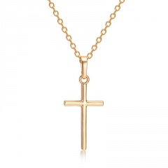 Simple Cross Pendant Short Chain Necklace Gold