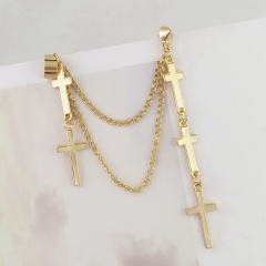 Gold Tassel Cross Chain Ear Hook Earrings Jewelry Gold