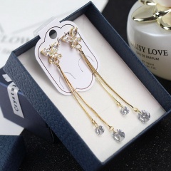 Fashion Shinning Stone Long Tassel Stud Earring Wholesale Gold