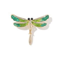Gold Colorful Dargonfly Animal Brooches Pins for Women Green