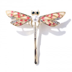 Gold Colorful Dargonfly Animal Brooches Pins for Women Beige