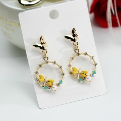 Butterfly and Dragonfly Hollow Round Wreath Stud Earrings Yellow