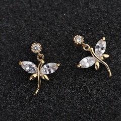 Dragonfly Micro Inlaid Zircon Gemstone Earrings Gold