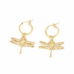 Dragonfly Pendant Ear Stud Ear Hoop Earrings Gold