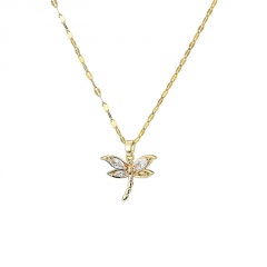Fashion Gold Dargonfly Crystal Pendant Chain Necklace Wholesale Gold