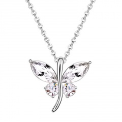 Silver Crystal Dargonfly Pendant Chain Necklace Wholesale white