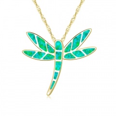 Gold Colorful Dargonfly Pendant Chain Necklace Wholesale green