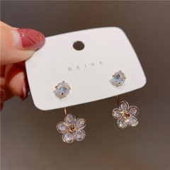Copper Inlaid CZ Flower Gold Earring White CZ