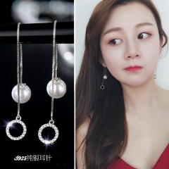 Fashion Silver Pearl Chain Long Earrings Wholesale style 1
