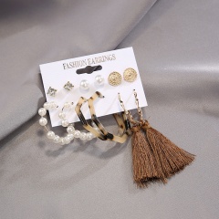 6 Pairs/set Gold Pearl Circle Dangle Earrings Set Wholesale style 2