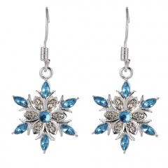 Inlaid CZ With Blue Crystal Flower Dangling Earrings Blue