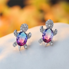 Luxury Silver Crystal Rhinestone Stud Earrings Wholesale purple pink