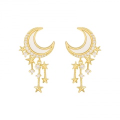 Gold Fashioin Crystal Pearl Dangle Earrings Wholesale moon