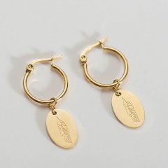 Gold Geometric Oval Feather Ear Hoop Earrings oval