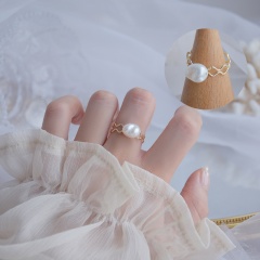 Gold Fashion Simple Pearl Open Rings Wholesale #1