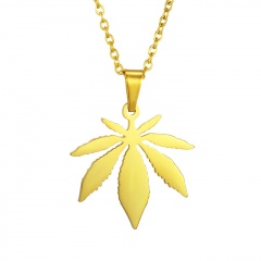 Stainless Steel Maple Leaf Pendant Clavicle Chain Necklace gold