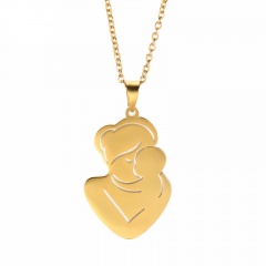 Mother Kissing Baby Mothers Day Family Stainless Steel Necklace gold