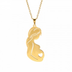Mother Pregnancy Mother's Day Family Stainless Steel Pendant Necklace gold
