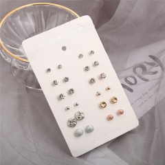 12 pairs of simple geometric round diamond stud earrings set #1