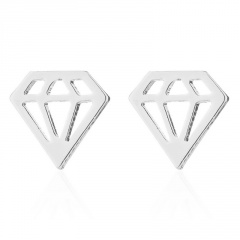 Geometric stainless steel cutout diamond stud earrings silver