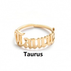 12 Constellation Stainless Steel Gold Letter Open Ring Taurus