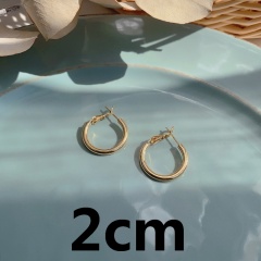 Simple geometric round gold stud earrings #2cm