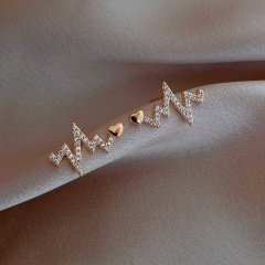 S925 Silver Needle Inlaid Rhinestone ECG Stud Earrings gold