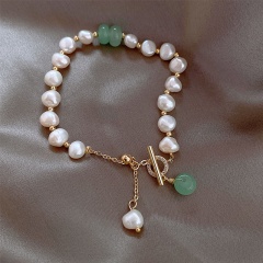 18K gold plated freshwater pearl adjustable bracelet About 17+5cm A
