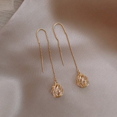 Hollow drop-shaped geometric crystal long earrings (size 6.5*1cm) gold