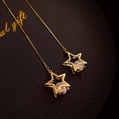 Hollow five-pointed star long section Crystal earrings (size 10*1.5cm) gold