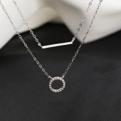 Ring Horizontally Long Cubic Zirconia Double-layer Copper Clavicle Necklace (chain length 45/55cm) platinum