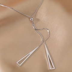 Hollow triangle tassel long copper adjustable clavicle necklace (size 55.5+6.5+3.5cm) 18KGP