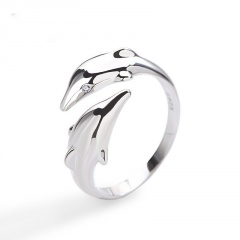 Double dolphin open ring silver