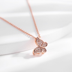 Full diamond butterfly copper clavicle necklace (chain length 45cm) rose gold