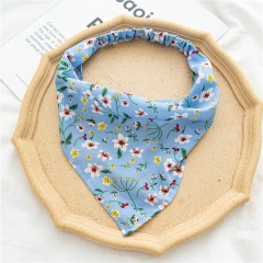 Elastic floral elastic headband triangle scarf headband (Size: 50*35cm) A blue
