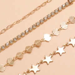 Star shell inlaid rhinestone chain bracelet set 4pcs/set