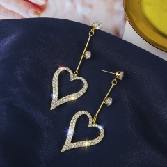 S925 Silver Needle Full Rhinestone Love Stud Earrings (size 7cm) gold