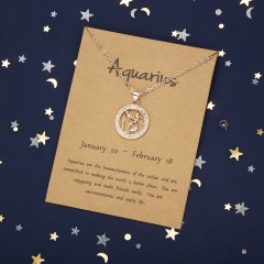 Rose gold hollow animal version twelve constellation paper card necklace Aquarius