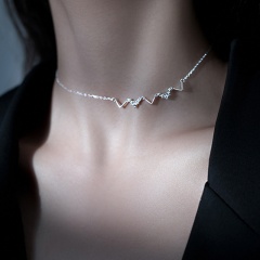 Platinum Five heart-shaped geometric rhinestone collarbone chain necklace opp 40+5cm