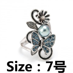 Butterfly flower imitation pearl rhinestone open ring #7