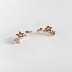 Pentagonal star shape cutout rhinestone long earrings (size 1.9*1.1cm) rose gold