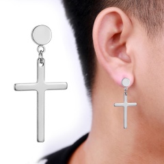 Cross chain stainless steel studs men's piercing earrings opp 1.7*4.5cm