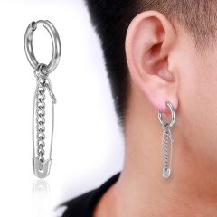 Pin chain stainless steel ear buckle earring men's ear hole earrings opp 1.7*4.5